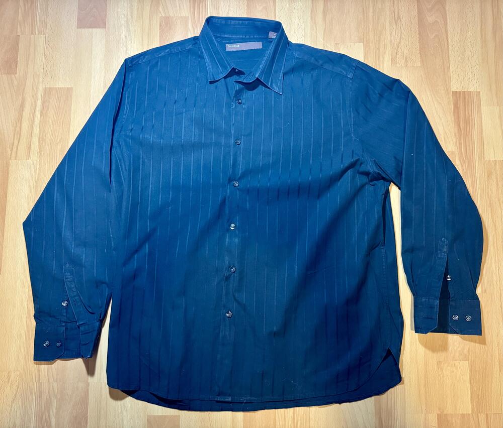 Perry Ellis Shirt Mens XL Black Stripe Long Sleeve Button Up Dress Work Classic